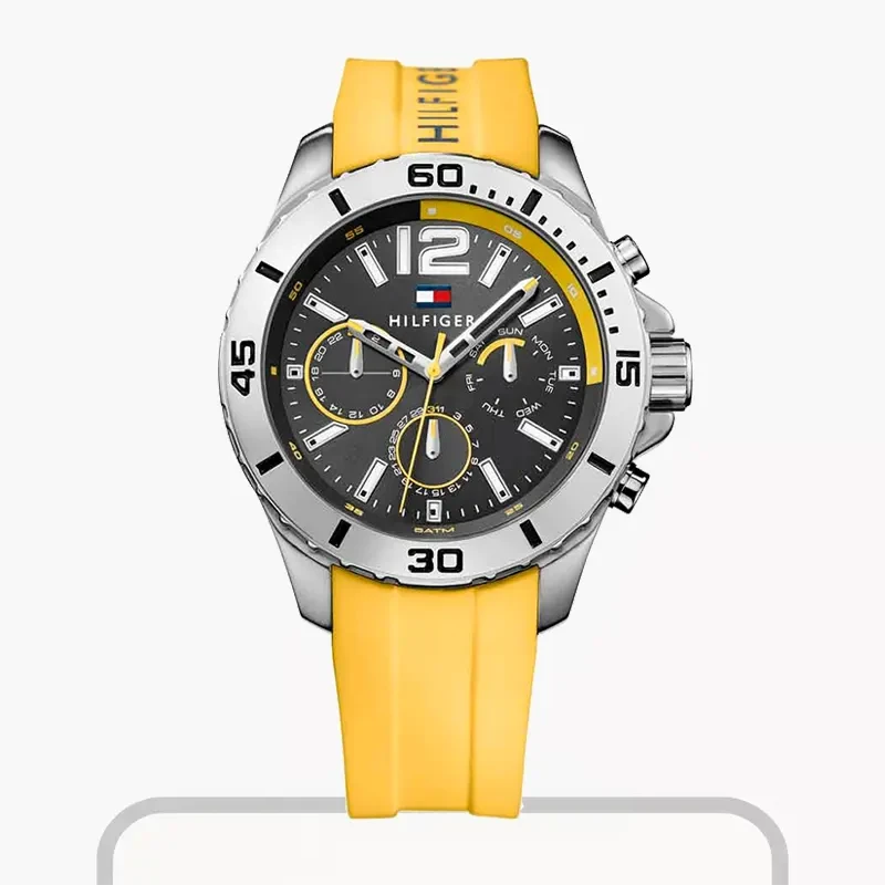 Tommy Hilfiger Multi-Function Yellow Silicone Dark Grey Dial Men's Watch- 1791144